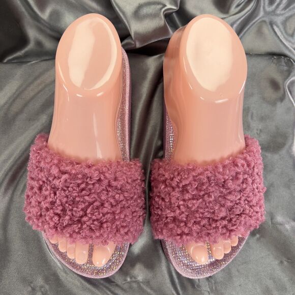 Steve Madden JEHEARY Fur Slides Girls 4M Sandals Pink Glitter Sparkles Hearts - Picture 5 of 15